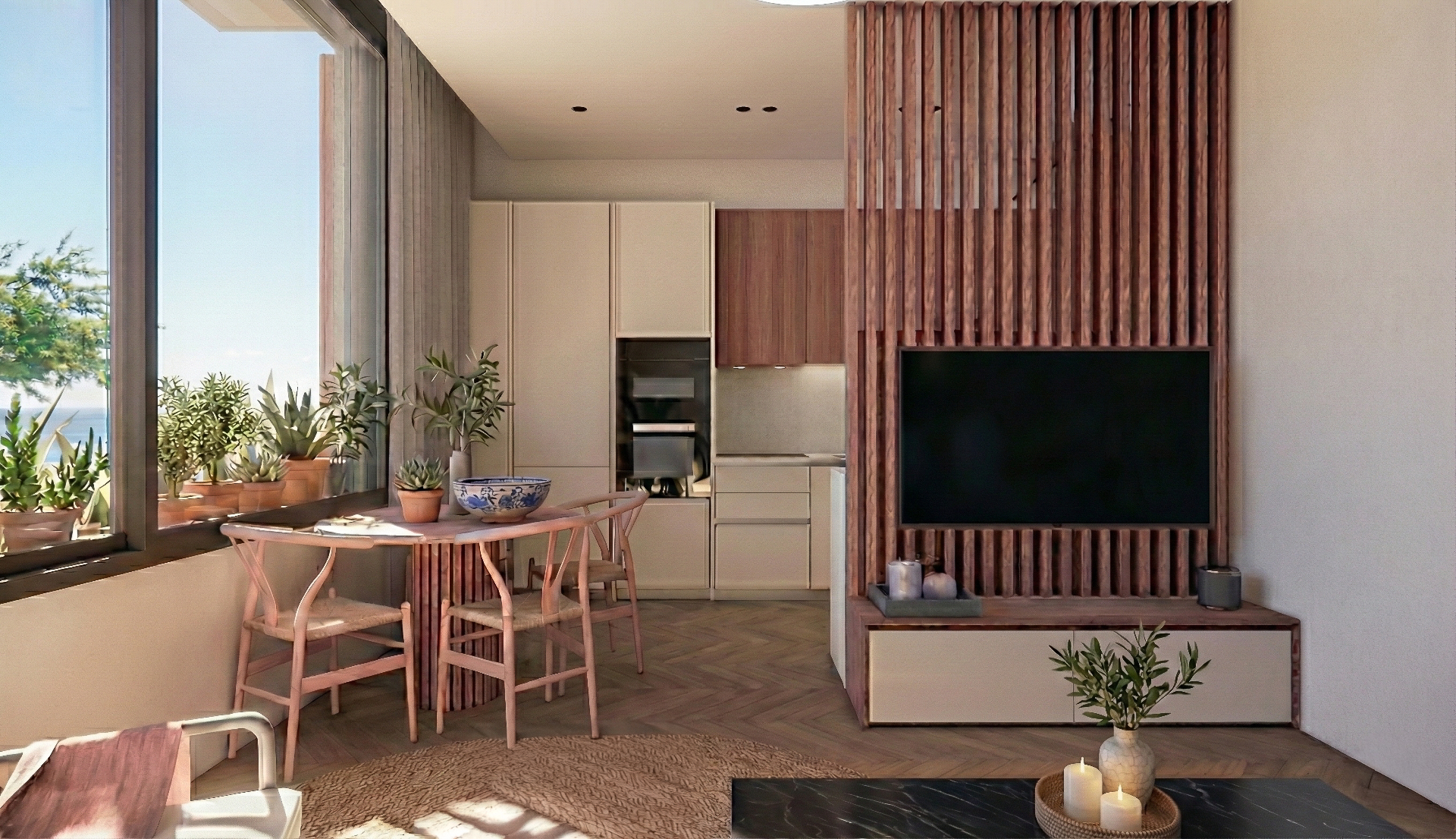 Open-plan living room and kitchen
