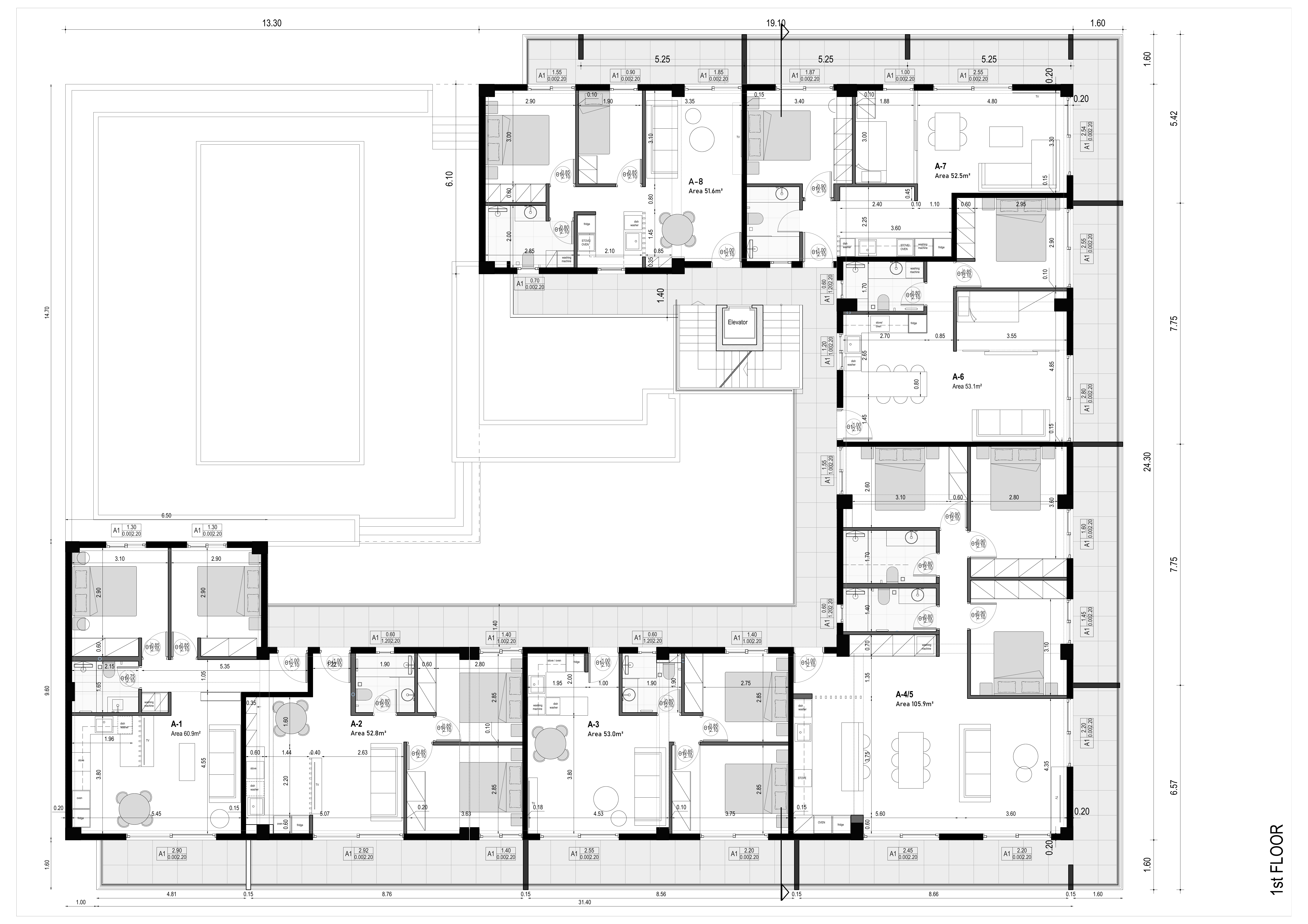 1st floor — A1–A8