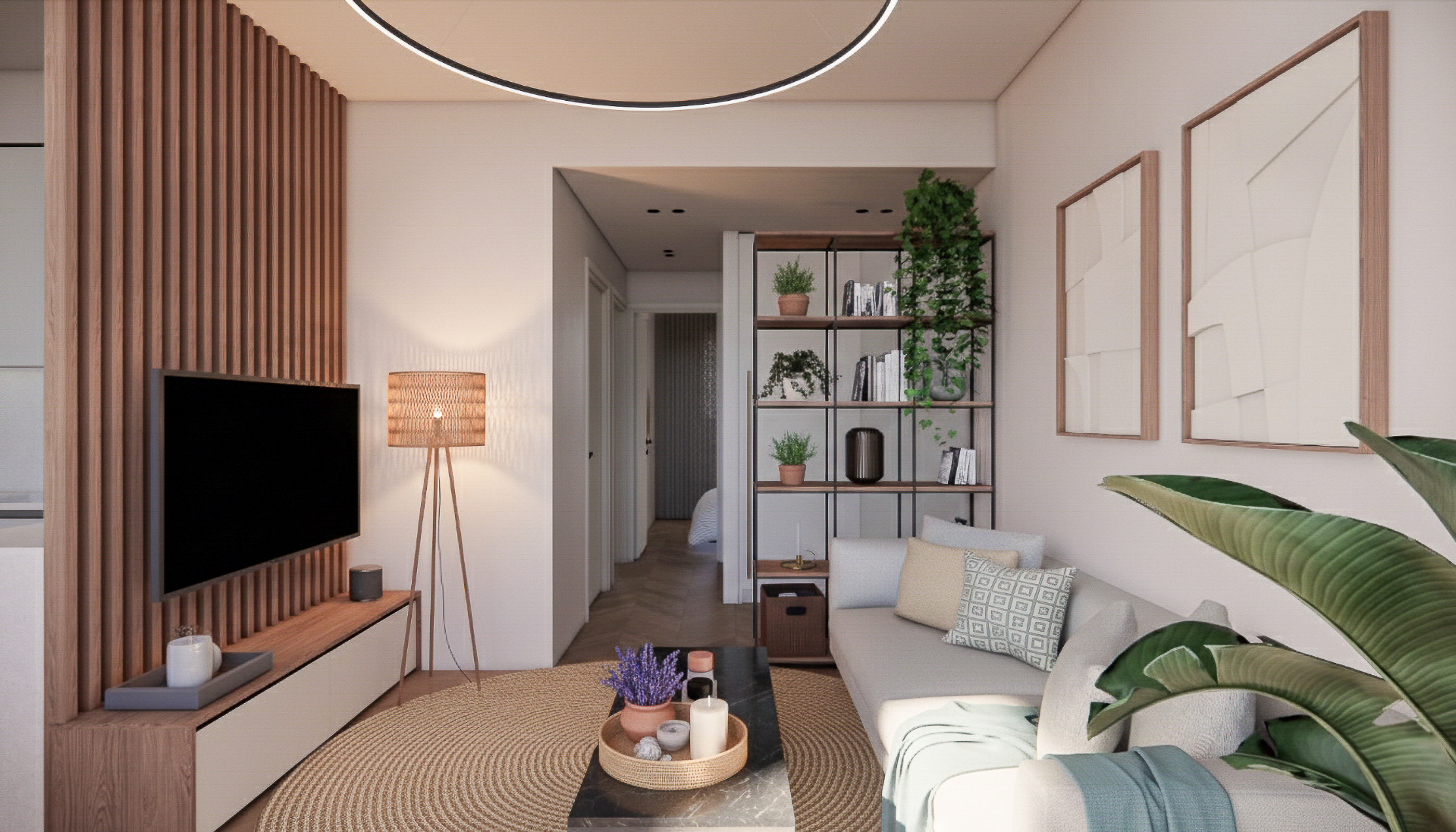 Living room with timber media wall